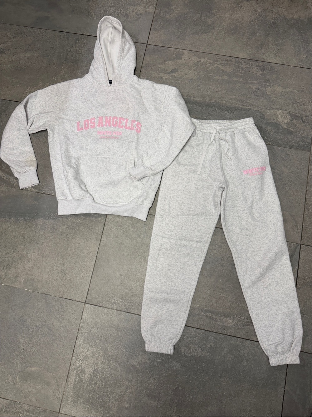 White Fox Decade Classics Global Grey Set Los Angeles Hoodie Sweatpants Lounge